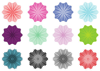 Set illustration of colorful shapes of flowers. Isolated. Collection of generated colorful objects in the shape of flowers. Vector and jpg format.