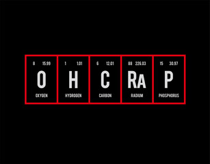 Oh Crap - Periodic Table of Elements on black background in vector illustration.