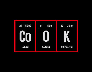 Cook - Periodic Table of Elements on black background in vector illustration.