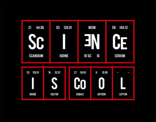 Science Is Cool - Periodic Table of Elements on black background in vector illustration.