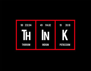 Think - Periodic Table of Elements on black background in vector illustration.