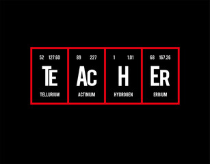 Teacher - Periodic Table of Elements on black background in vector illustration.