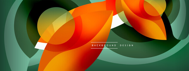 Abstract background with color geometric shapes. Beautiful minimal backdrop with round shapes circles and lines. Geometrical design. Vector illustration