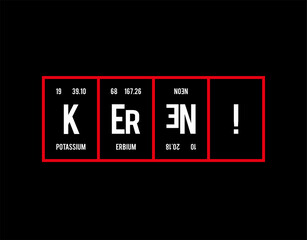 Keren - Periodic Table of Elements on black background in vector illustration.