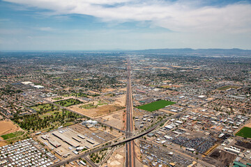 Grand Avenue aerial view looking from the NW to the SE above Glendale, Arizona