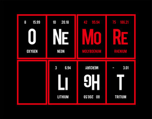 One More Light - Periodic Table of Elements on black background in vector illustration.
