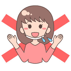 マスクをせず話す女性_バツ