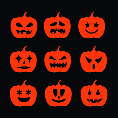 set Halloween Pumpkin  silhouette vector icon illustration