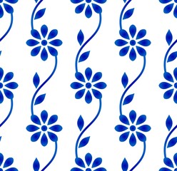 Blue and white floral seamless pattern