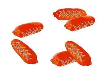 手描き水彩の赤ウインナーイラストワンポイントラインセット