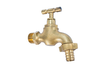 Brass vintage faucet isolated on white background. Retro bronze water tap isolated