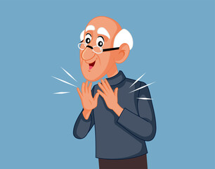 Happy Grandpa Applauding Vector Cartoon Illustration