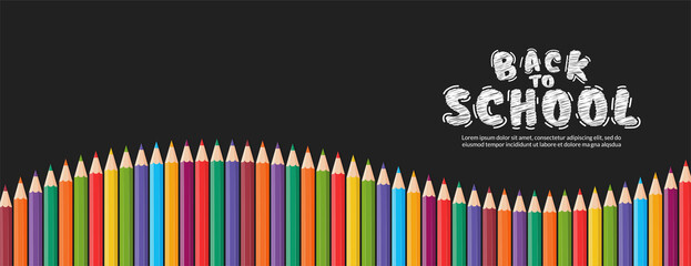 Color pencils vector design background, Back to school concept with colorful crayons banner