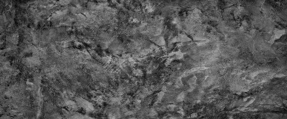 Plakat Panoramic dark concrete background. Panorama crack black and white concrete or cement texture background.