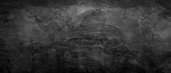 Panorama dark black and white concrete texture background. Panoramic black cement background.