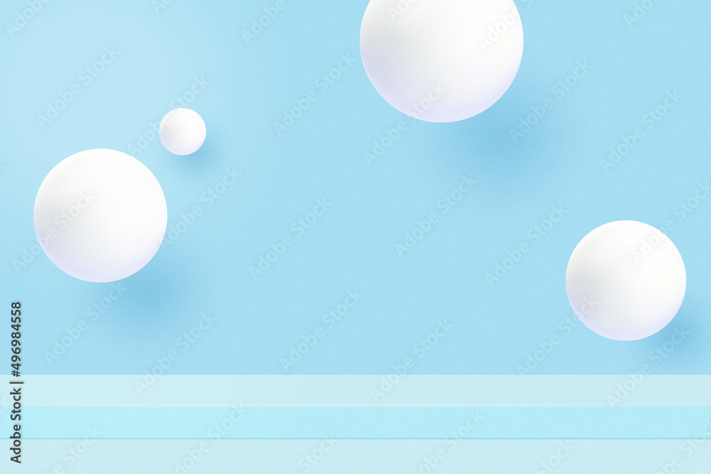 Poster 3d abstract minimal scene geometric shape template background.white circle sphere on blue background
