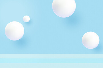 3d abstract minimal scene geometric shape template background.White circle sphere on blue background.Vector illustration.