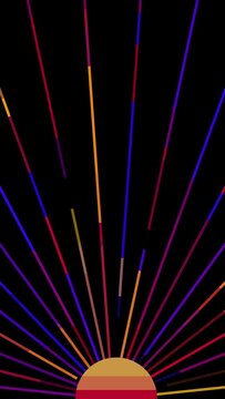 Abstract Radiating Sun with Light Beam Lines Vertical Background Loop