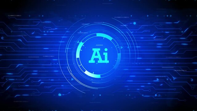 Artificial Intelligence Machine Learning symbol AI Loop Animation. 5g High Speed Internet Connection Internet of things IOT, Data Mining, sci-fi Technology Digital Data Network Connection Concept.