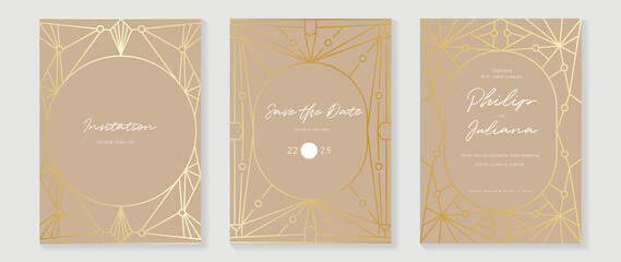 Set of wedding invitation template. Elegant art deco style design with abstract line and geometric pattern. Luxury and shining card set perfect for banner, celebration, decoration, flyer, brochure.