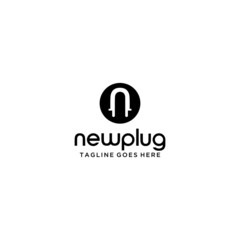 Obraz premium Initial Letter N Plug Electric Icon Logo Design Element.