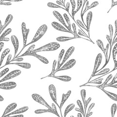 Abstract floral seaweeds seamless pattern. Hand drawn image. Digital art. Red sea seaweeds background.	