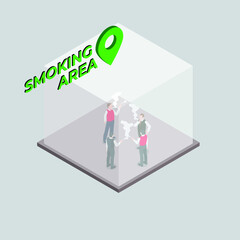 Business people smoking in a smoking area isometric 3d vector illustration concept for banner, website, illustration, landing page, template, etc