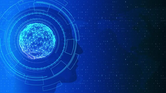 4K Abstract 5g network Artificial intelligence in Brain chip Loop Background. Big data cloud computing internet of things IOT AI network technology. Ai line circuit technology Data Transfer ANimation.