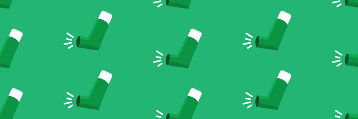 Asthma inhalers wide horizontal vector seamless pattern background for World Asthma Day. 
