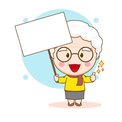 Cute with empty space showing thumb up chibi hand drawn cartoon character