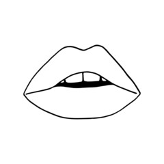 lips icon. mouth vector illustration hand drawn in doodle style. line art, nordic, scandinavian, minimalism, monochrome. sticker.