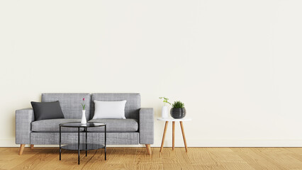 3d render living room interior with sofa and empty wall