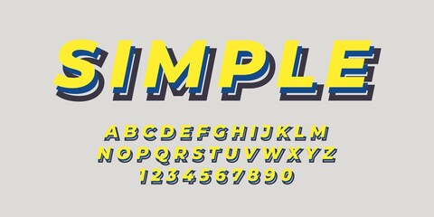 yellow simple text alphabet font effect with flat color