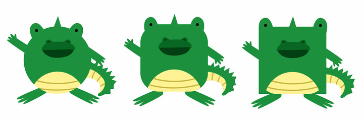 A set of animals of square and round shape. Vector illustration of a crocodile in a flat style