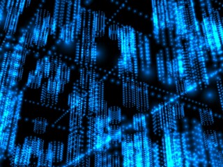 サイバー空間の中を行きかう、データや通信を表すコンセプトイラスト。