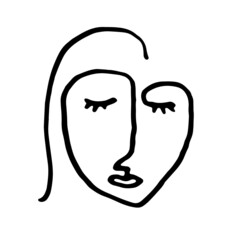 Faces doodle set. Line human face. Hand-drawn Woman face. Stamp for nails.