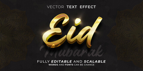 Fototapeta na wymiar Editable text effect Eid mubarak 3d gold style concept