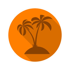 Palm tree. Flat icon with long shadow on orange round background. Flat design style. illustration.