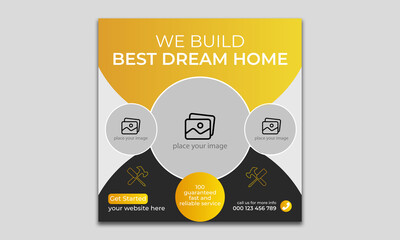 Construction renovation flyer and web banner or social media post amp template