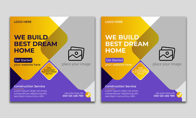 Construction renovation flyer and web banner or social media post amp template
