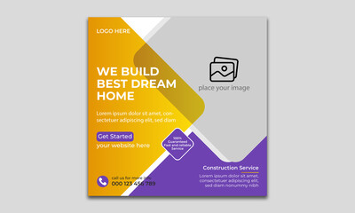 Construction renovation flyer and web banner or social media post amp template