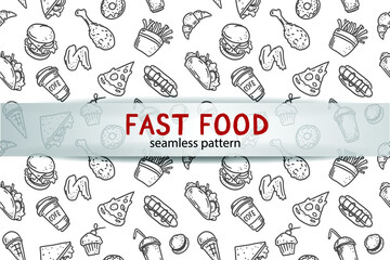 beautiful hand drawn fast food seamless pattern - obrazy, fototapety, plakaty