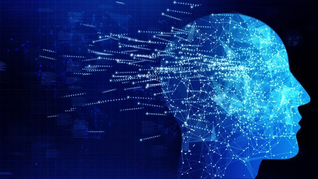 Artificial intelligence AI face network Ai line circuit technology Data Transfer 5g network background. human face. Technology web. Virtual concept. Business, internet and networking concept.