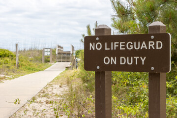 No lifeguard on duty warning sign
