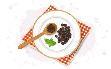 Dried black pepper, peppercorn seeds vector illustration