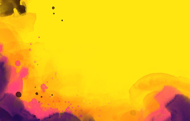Yellow watercolor horizontal gradient fill with rough, uneven edges. Watercolour stains background. Abstract painted template with paper texture.