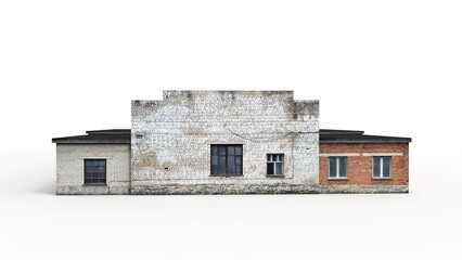 Old industrial building render on a white background. 3D rendering