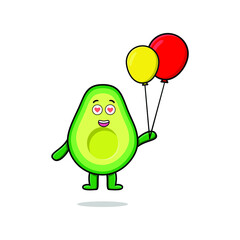 Cute cartoon avocado floating with balloon cartoon vector illustration in concept 3d cartoon style