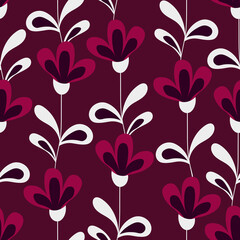 Seamless floral pattern based on traditional folk art ornaments. Colorful flowers on color background. Scandinavian style. Sweden nordic style. Vector illustration. Simple minimalistic pattern