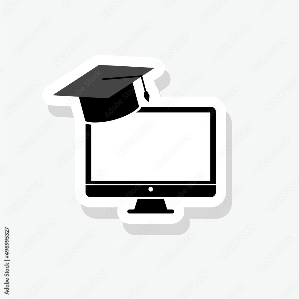 Wall mural desktop computer screen with academic hat sticker icon